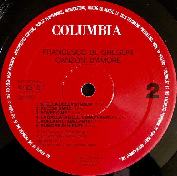 Francesco De Gregori - Canzoni D'Amore | Columbia (COL 472215 1) - 4