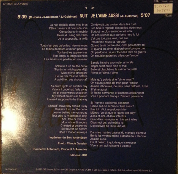 Fredericks Goldman Jones - Nuit | CBS (SAMP 1459) - 2