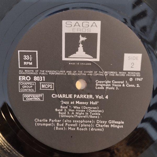Charlie Parker - Vol 4 'Jazz At Massey Hall' | Saga Eros (ERO 8031) - 4 Charlie Parker - Vol 4 'Jazz At Massey Hall' | Saga Eros (ERO 8031) - 4