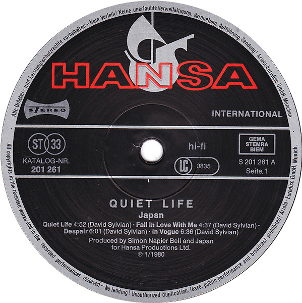 Japan - Quiet Life | Hansa International (201 261) - 3