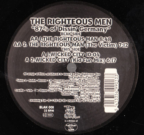 The Righteous Men - 87% Of Dissin' Germany | Thee Blak Label (BLAK 001)