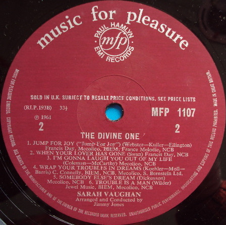 Sarah Vaughan - The Divine One | Music For Pleasure (MFP 1107) - 4