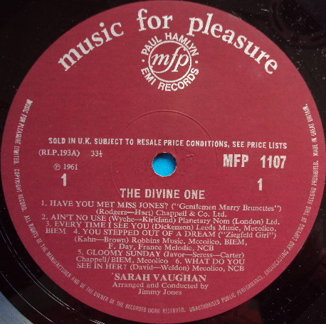 Sarah Vaughan - The Divine One | Music For Pleasure (MFP 1107) - 3