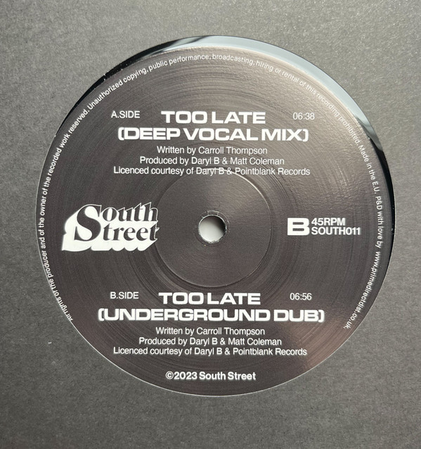 M.A.D Productions  &  Carroll Thompson - Too Late | South Street (SOUTH011) - 2