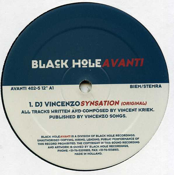 DJ Vincenzo - Synsation / Eternity | Black Hole Avanti (AVANTI 402-5 12")