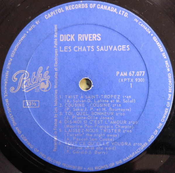Les Chats Sauvages Avec Dick Rivers - Les Chats Sauvages [Vinyl] | Pathé (PAM 67.077) - 3