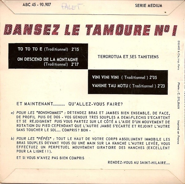 Terorotua And His Tahitians - Dansez Le Tamouré! Nº 1 "Le Twist De Tahiti" | ABC-Paramount (ABC 45 - 90.907) - 2