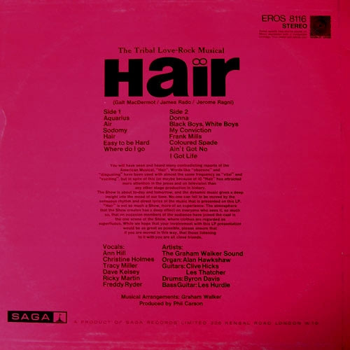 The Graham Walker Sound - Hair (The American Tribal Love-Rock Musical) | Saga Eros (EROS 8116) - 2