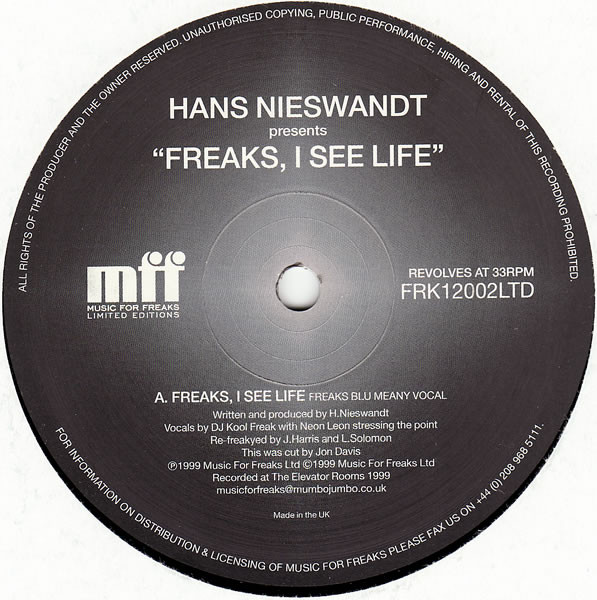 Hans Nieswandt - Freaks, I See Life | Music For Freaks (FRK12002LTD) - main