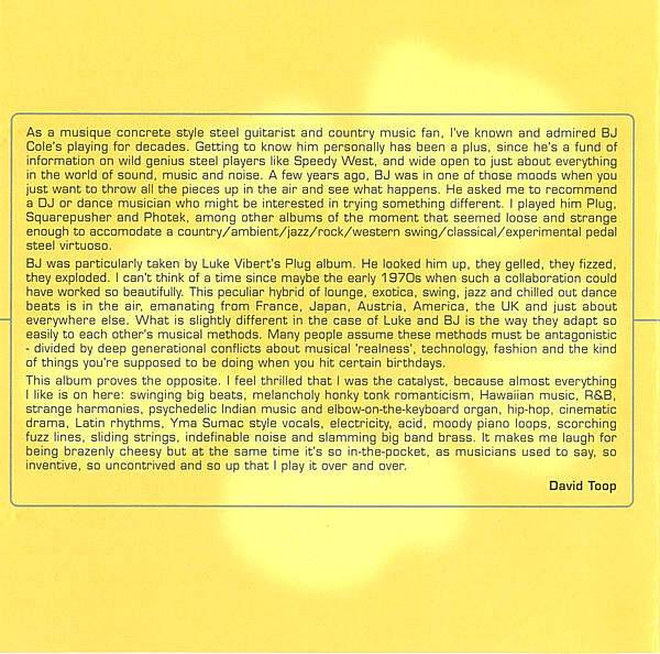 Luke Vibert / BJ Cole - Stop The Panic | Cooking Vinyl (COOK CD 193) - 3 Luke Vibert / BJ Cole - Stop The Panic | Cooking Vinyl (COOK CD 193) - 3