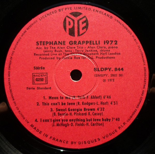 Stéphane Grappelli - Stéphane Grappelli 1972 Recorded Live At The Queen Elizabeth Hall London | Pye Records (SLDPY 844) - 3