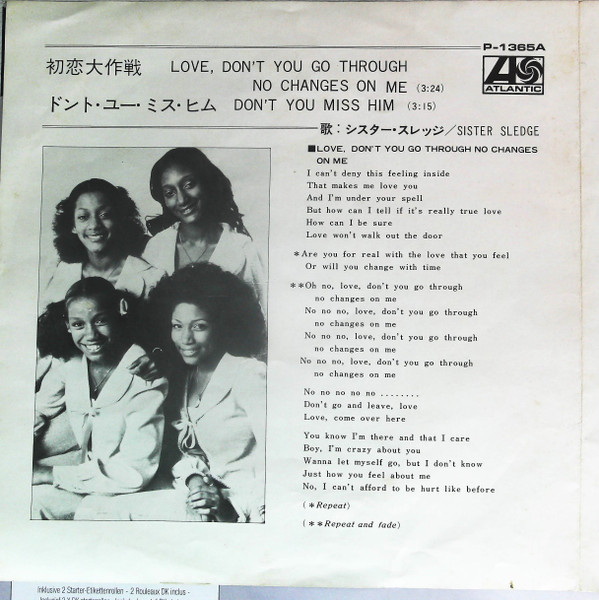 Sister Sledge - Love Don't You Go Through No Changes On Me | Atlantic (P-1365A) - 2