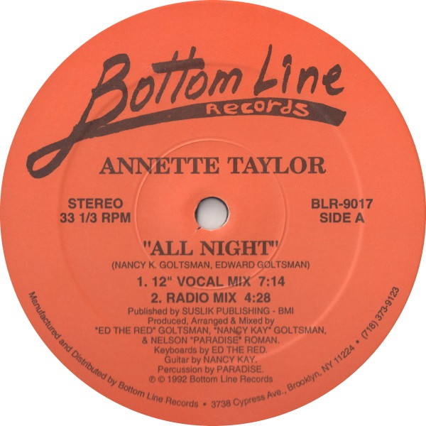 Annette Taylor - All Night | Bottom Line Records (BLR-9017)