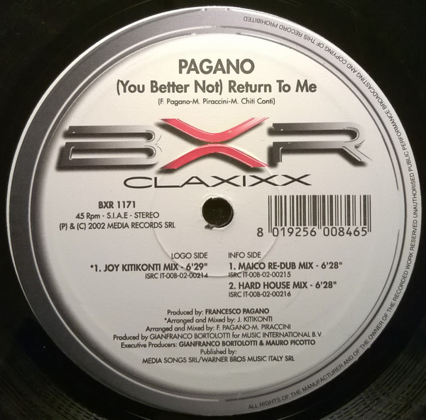 Pagano - (You Better Not) Return To Me | BXR (BXR 1171)