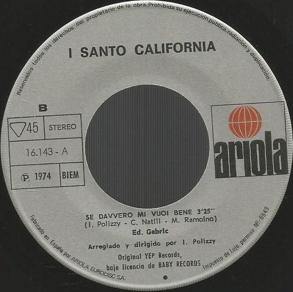 I Santo California - Torneró (Versión Original) | Ariola (16.143-A) - 3