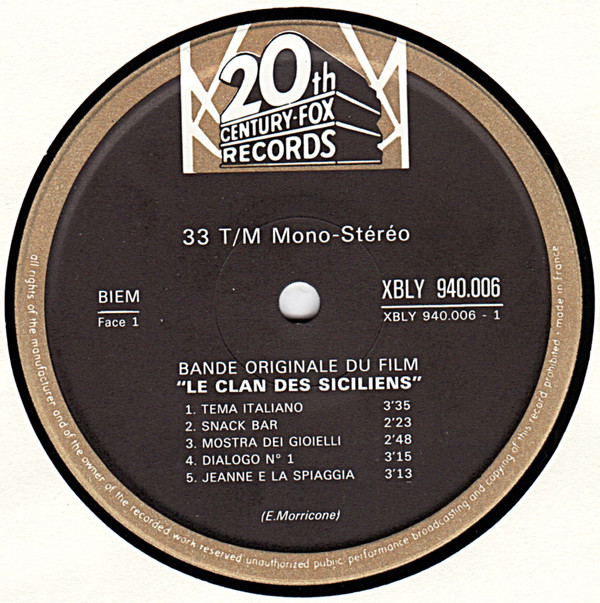 Ennio Morricone - Le Clan Des Siciliens (Bande Originale Du Film) | 20th Century Fox Records (940.006) - 3
