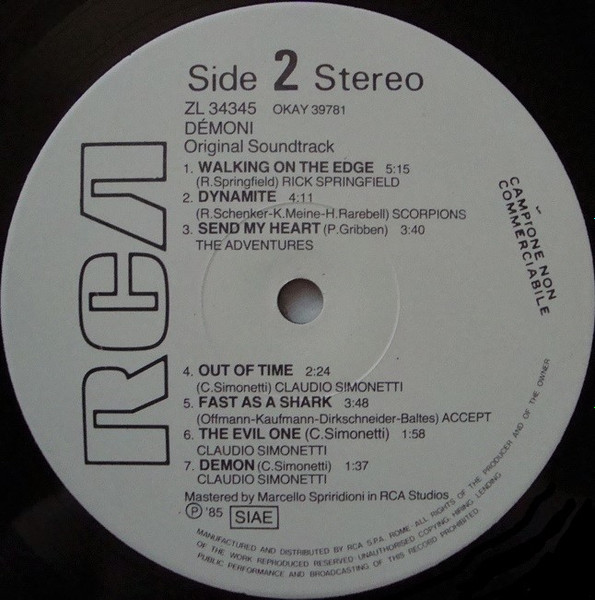 Various - Dèmoni (Original Soundtrack) | RCA (ZL 34345) - 4 Various - Dèmoni (Original Soundtrack) | RCA (ZL 34345) - 4