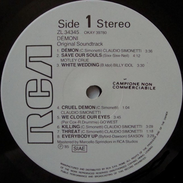 Various - Dèmoni (Original Soundtrack) | RCA (ZL 34345) - 3 Various - Dèmoni (Original Soundtrack) | RCA (ZL 34345) - 3