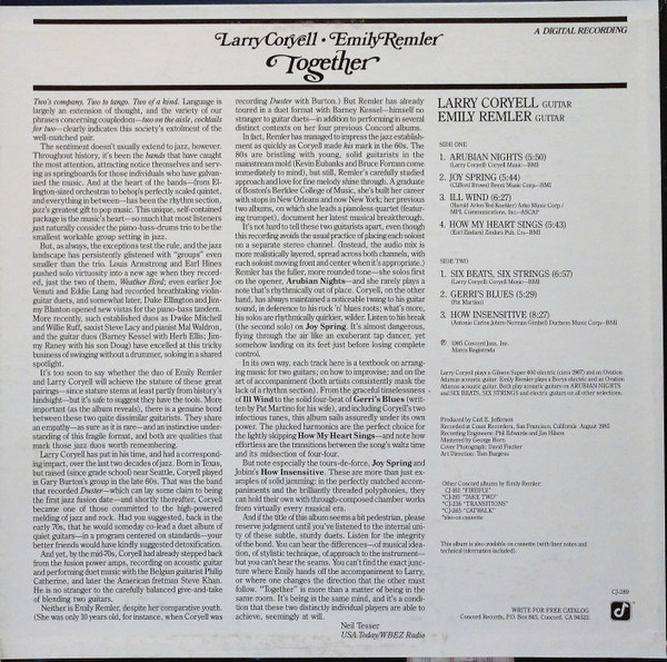 Larry Coryell & Emily Remler - Together | Concord Jazz (CJ 289) - 2 Larry Coryell & Emily Remler - Together | Concord Jazz (CJ 289) - 2