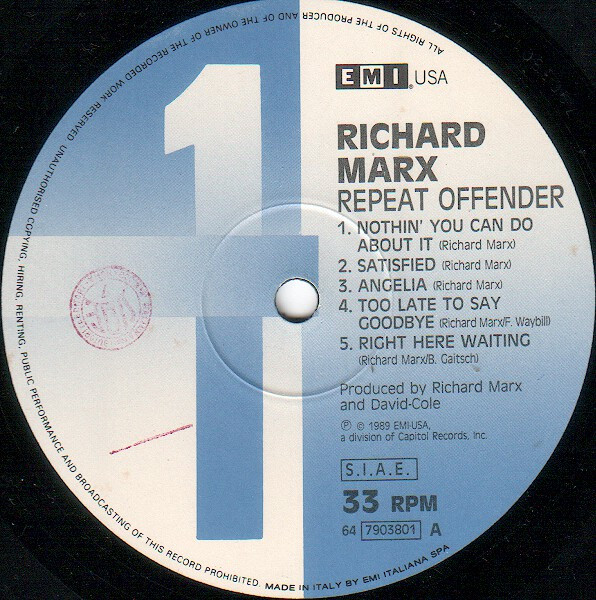 Richard Marx - Repeat Offender | EMI USA (64 7903801) - main