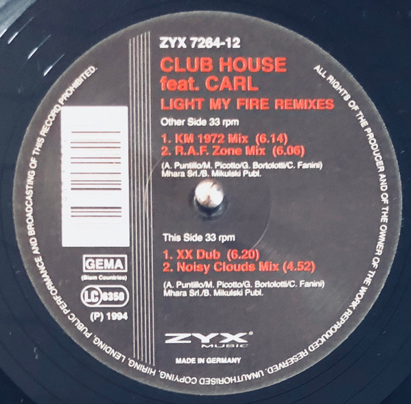Club House Feat. Carl Fanini - Light My Fire Remixes | ZYX Music (ZYX 7264-12) - main