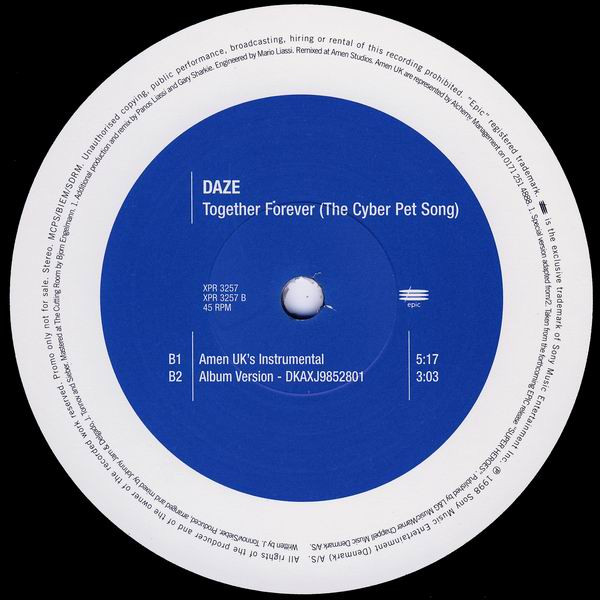 Daze - Together Forever (The Cyber Pet Song) (Amen UK Mixes) | Epic (XPR3257) - 4