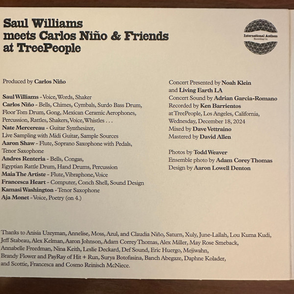 Saul Williams , Carlos Niño & Friends - Saul Williams Meets Carlos Niño & Friends At TreePeople | International Anthem Recording Company (IARC0102) - 2