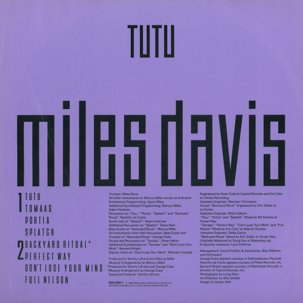 Miles Davis - Tutu | Warner Bros. Records (925 490-1) - 6 Miles Davis - Tutu | Warner Bros. Records (925 490-1) - 6