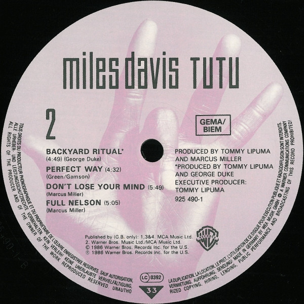 Miles Davis - Tutu | Warner Bros. Records (925 490-1) - 4 Miles Davis - Tutu | Warner Bros. Records (925 490-1) - 4
