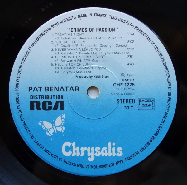 Pat Benatar - Crimes Of Passion | Chrysalis (CHE 1275) - 3