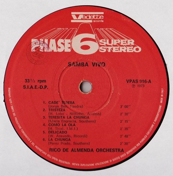 Rico De Almenda Orchestra - Samba Vivo | Phase 6 Super Stereo (VPAS 916) - 2