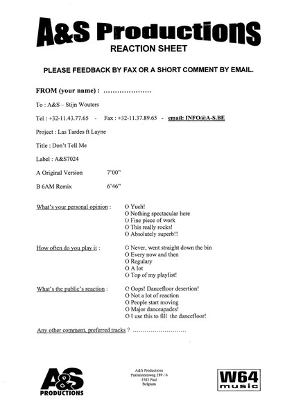 Las Tardes - Don't Tell Me | A&S (A&S 7024) - 2