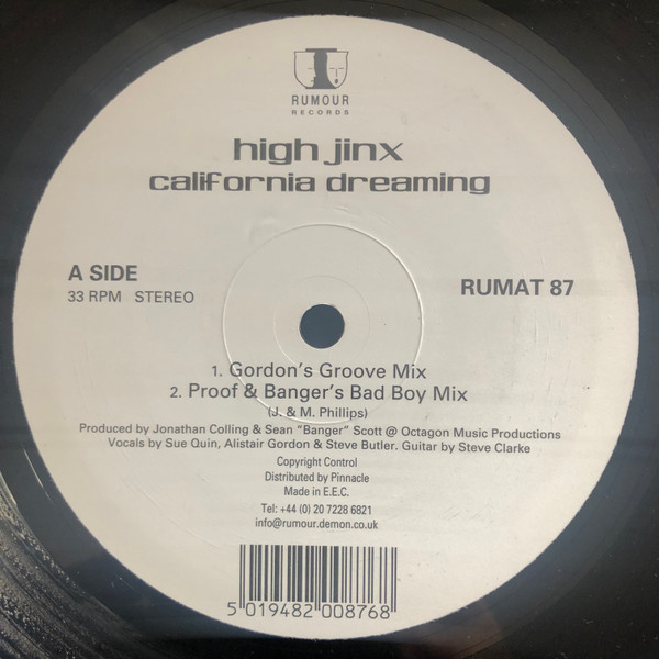 High Jinx - California Dreaming | Rumour Records (RUMAT 87) - main