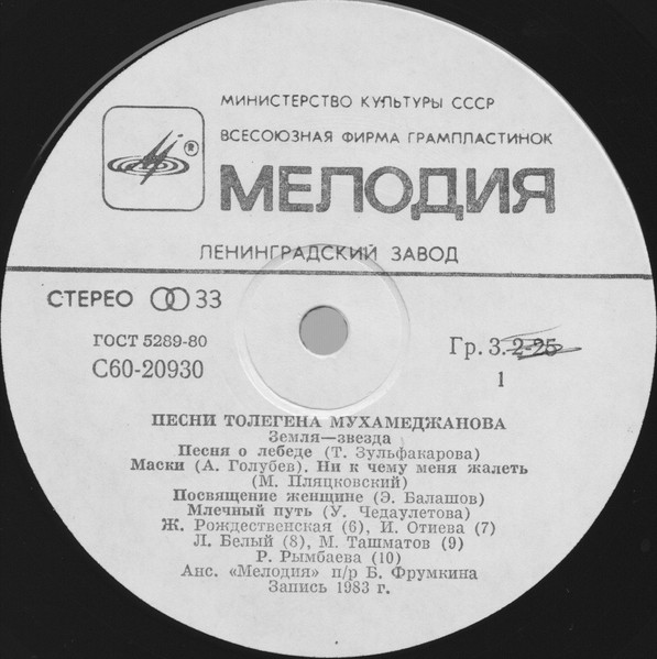 Толеген Мухамеджанов - Земля - Звезда | Мелодия (С60 20929 006) - 4