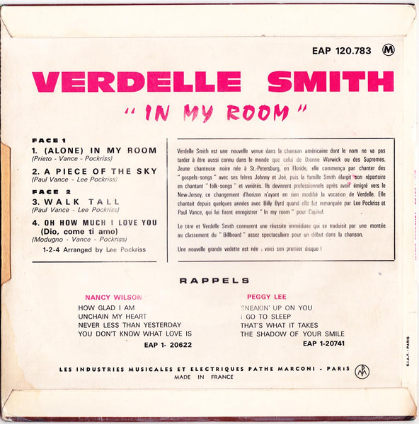 Verdelle Smith - Walk Tall / In My Room | Capitol Records (EAP 1 20783) - 2
