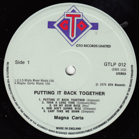 Magna Carta - Putting It Back Together | GTO (GTLP 012) - 2