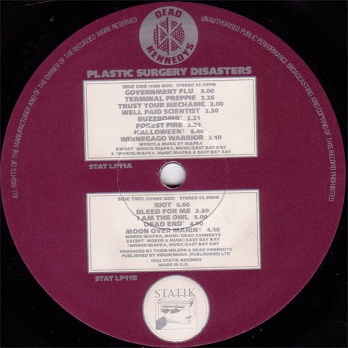 Dead Kennedys - Plastic Surgery Disasters | Statik Records (STAT LP 11) - 3