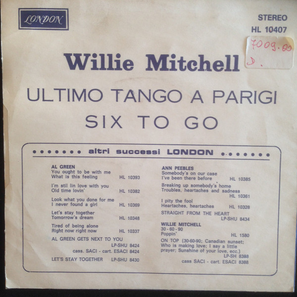 Willie Mitchell - Last Tango In Paris | London Records (HL 10407) - 2