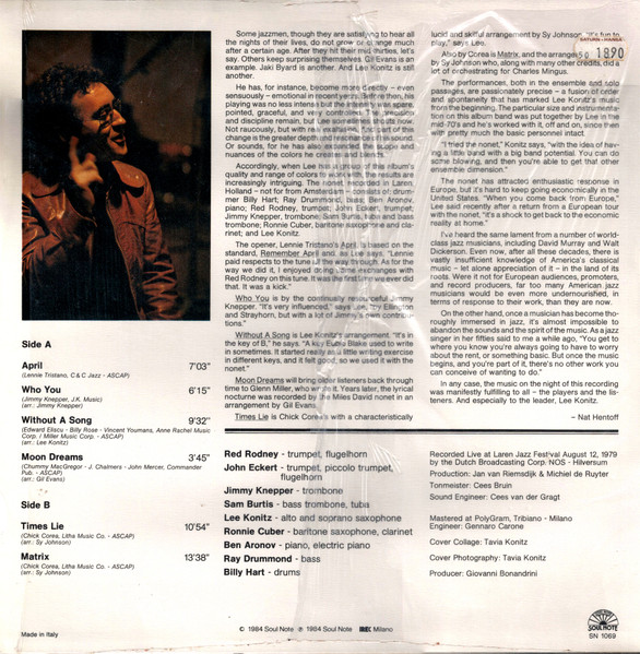 Lee Konitz Nonet - Live At Laren | Soul Note (SN 1069) - 2