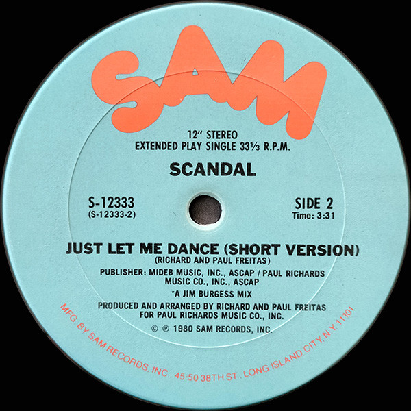 Scandal - Just Let Me Dance | Sam Records (S-12333) - 2 Scandal - Just Let Me Dance | Sam Records (S-12333) - 2