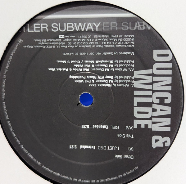 Duncan & Wilde - I Just Died | Emi Music Belgium (00946 312640 6 1) - 2