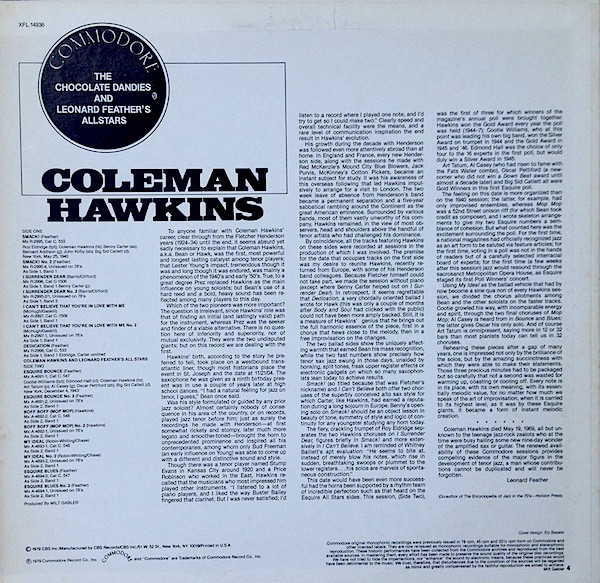 Coleman Hawkins - Coleman Hawkins And The Chocolate Dandies | Commodore (XFL 14936) - 2