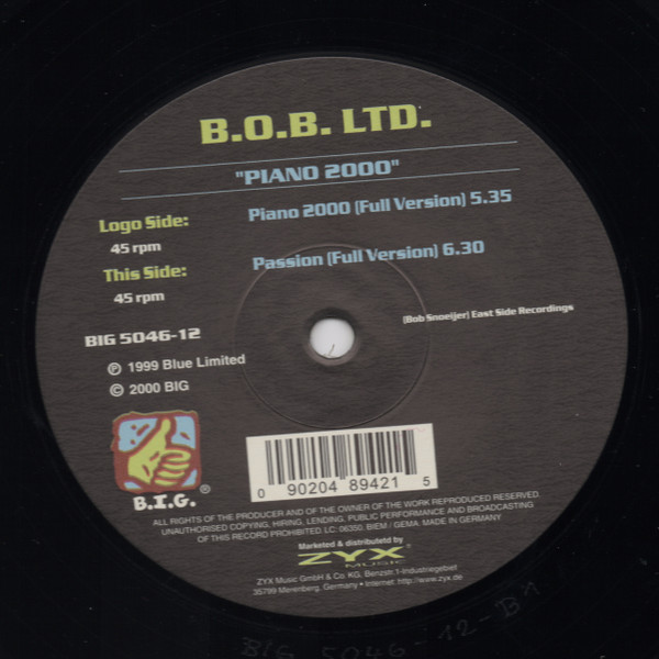 B.O.B. Ltd. - Piano 2000 | B.I.G. (BIG 5046-12) - 2
