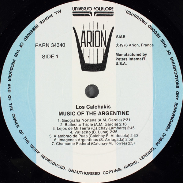 Los Calchakis - Music Of The Argentine: Los Calchakis Vol. 8 (Calchakis Second Gold Record) | Arion (FARN 34340) - 3