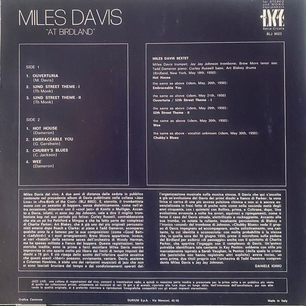 Miles Davis - At Birdland | Durium (BLJ 8023) - 2