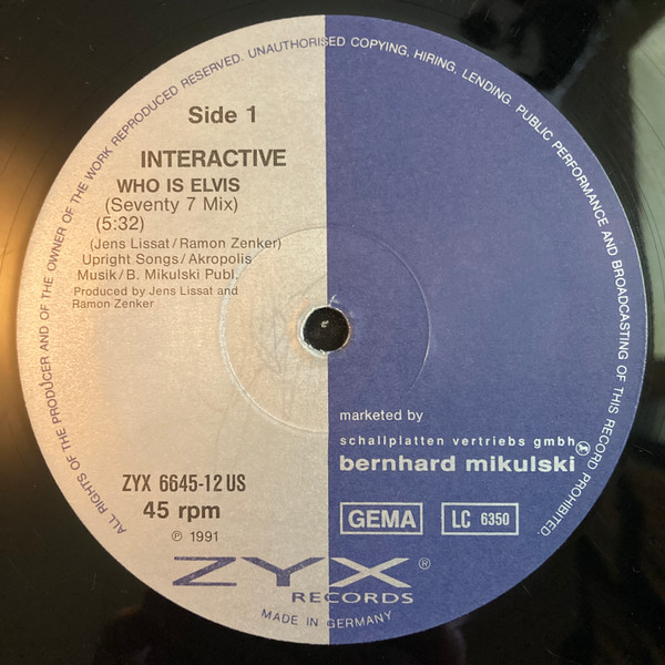 Interactive - Who Is Elvis | ZYX Records (ZYX 6645-12US) - 3