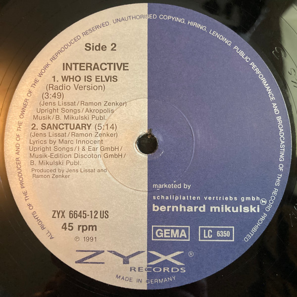 Interactive - Who Is Elvis | ZYX Records (ZYX 6645-12US) - 4