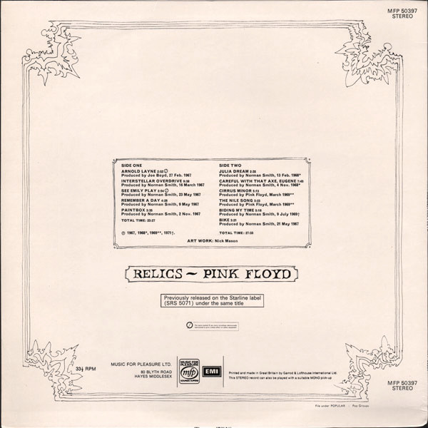 Pink Floyd - Relics | Music For Pleasure (MFP 50397) - 2