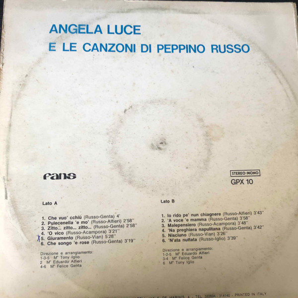 Angela Luce - Angela Luce E Le Canzoni Di Peppino Russo | Fans (GPX 10) - 2