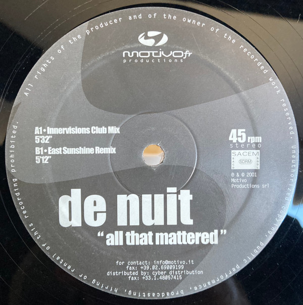 De Nuit - All That Mattered | Motivo Productions (France) (MFR 004)